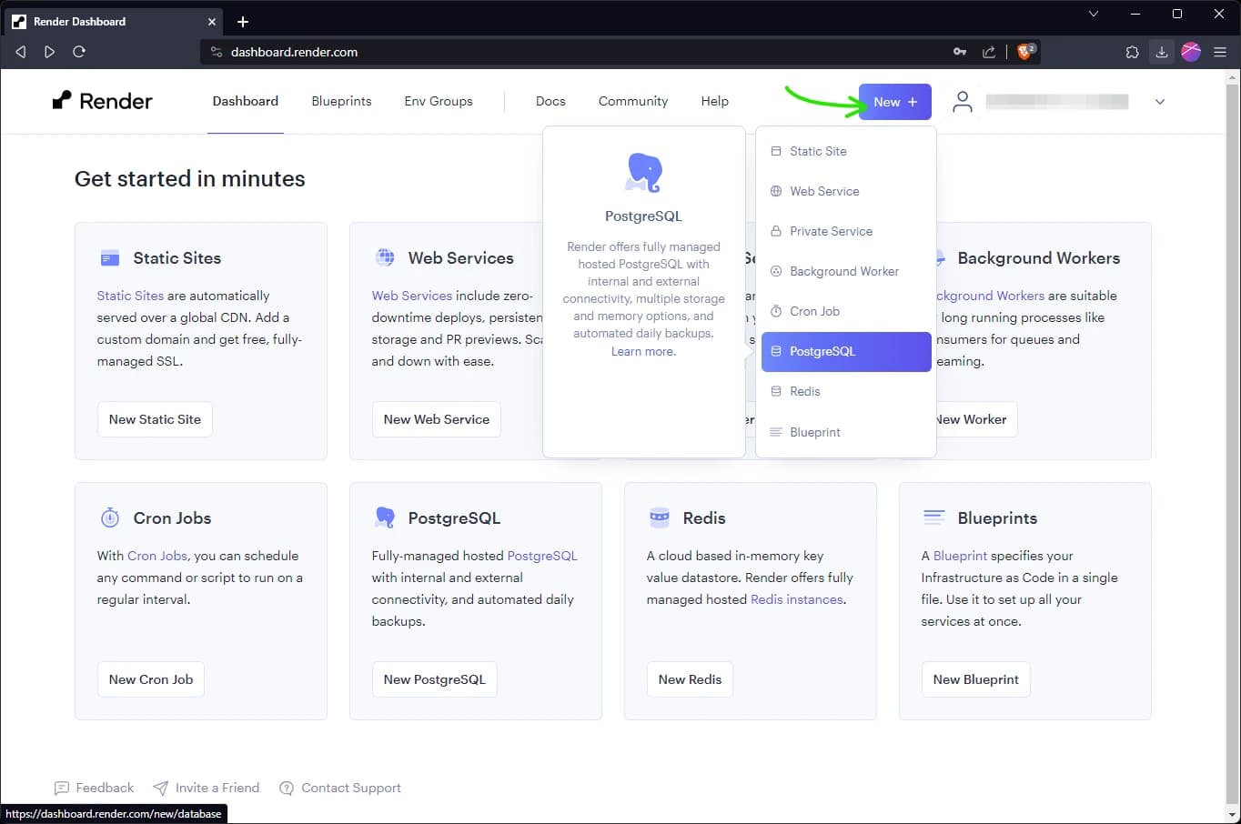 Create a new PostgreSQL database