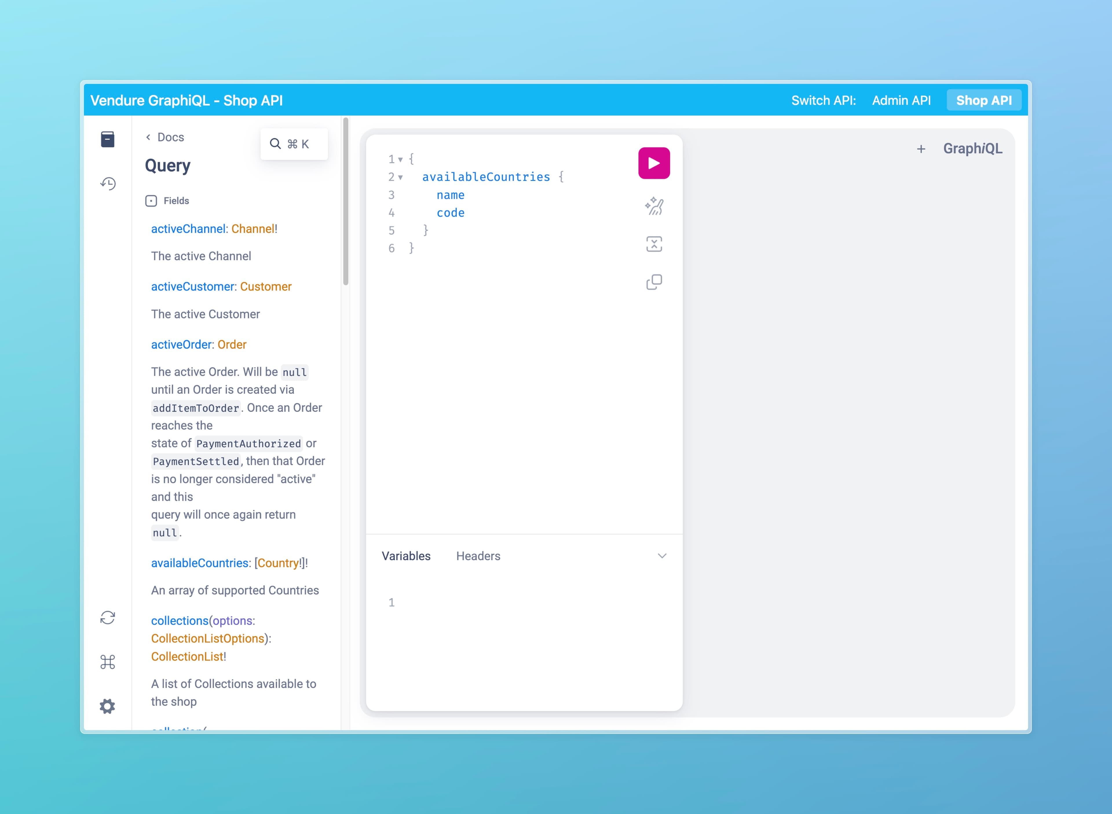 GraphiQL docs explorer