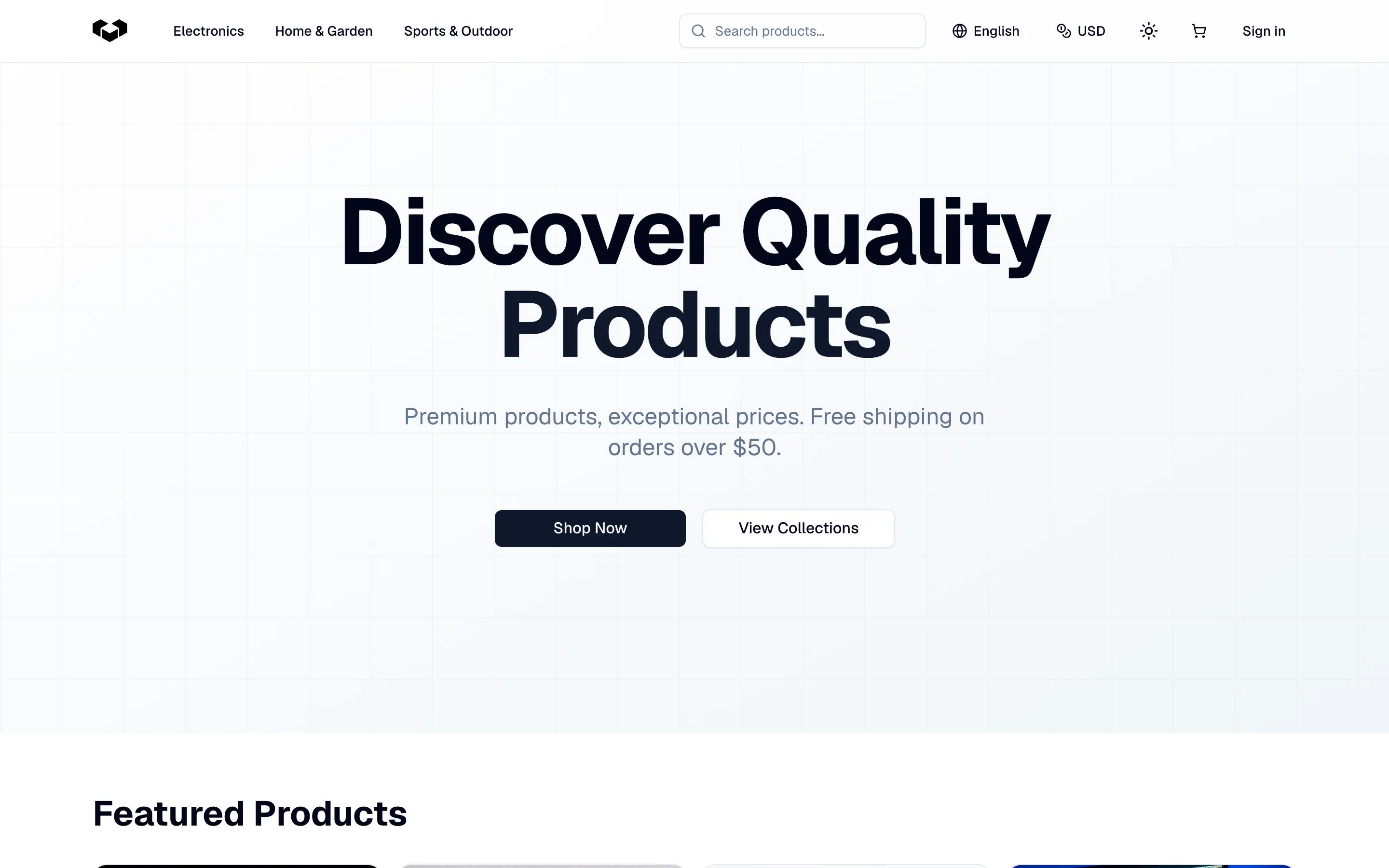 Vendure Storefront home page