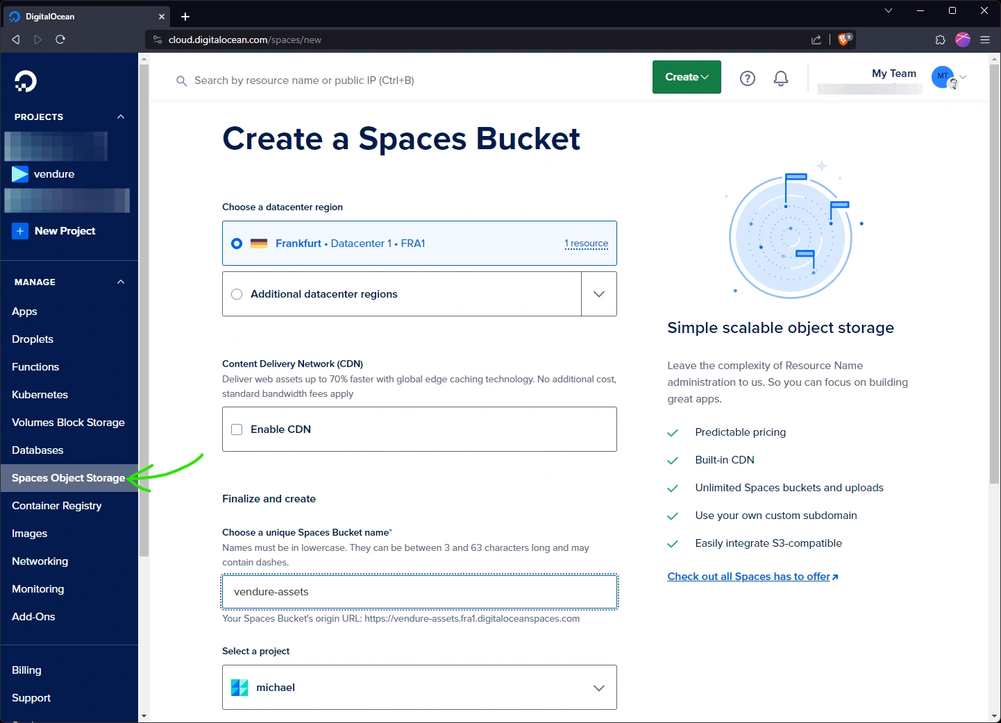 Create Spaces Object Storage